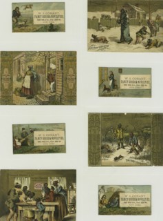 Trade cards depicting a cat playing the fiddle, a cow jumping over the moon..., ca,1876 - 1890. Creator: Unknown.
