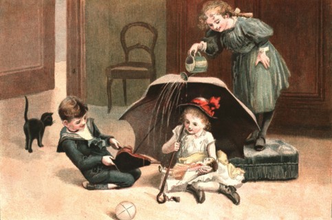 ''Playtime in the Nursery; "Just like a Real Wet Day"', 1890. Creator: Alice Mary Morgan.