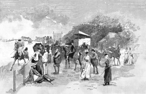 ''The Racing Season at Newmarket; Watching the preliminary canter', 1890. Creator: Unknown.