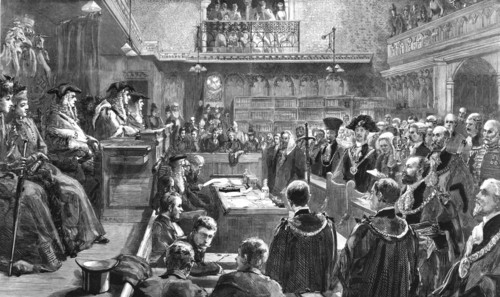 ''The Lord Mayor Taking the Oath in the Court of the Lord Chief Justice', 1890. Creator: Sydney Prior Hall.