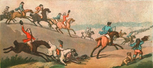 ''Old Fashioned Sporting Pictures, and the Road to Bygone Days; The Humours of Fox Hunting. 1788 --R Creator: Unknown.