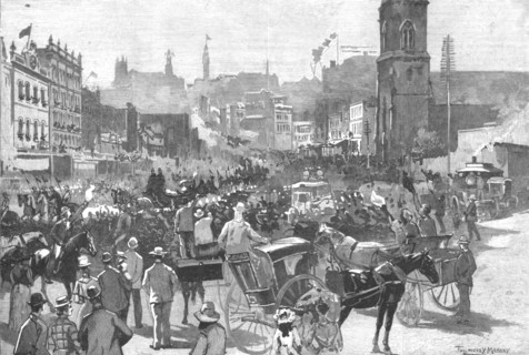 ''The Departure of Lord and Lady Carrington from Sydney for England; The Procession passing down Geo Creator: Unknown.