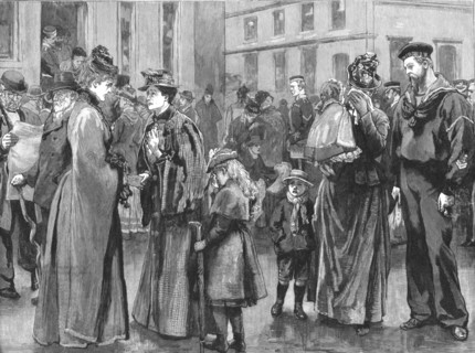 ''The Loss of H.M.S."Serpent" -- "Sweethearts and Wives" Inquiring for News of the Vessel at the Por Creator: Unknown.