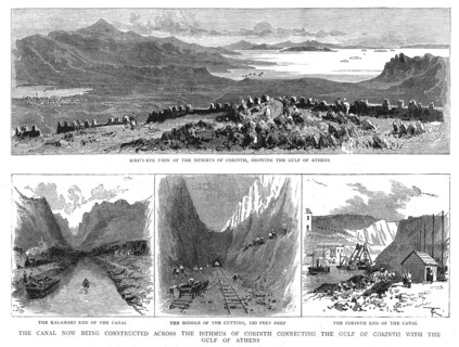 ''The Canal now being constructed across the Isthmus of Corinth connecting The Gulf of Corinth with  Creator: Unknown.