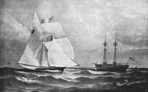 ''The Race for the America's Cup - The Cambria Rounding Sandy Hook', 1870 (1891). Creator: Unknown.