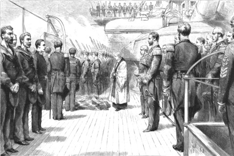 ''The Naval Manoeuvres - with the Northern Fleet; A Man-of-War Funeral at Sea', 1891. Creator: Unknown.