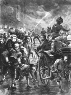 ''The Fire Season at Hong Kong; Officers of the Brigade coming up in Rickshaws', 1891. Creator: Unknown.