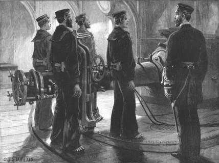 ''The Naval Manoeuvres - Torpedo Drill on board an Ironclad: Ready !', 1891. Creator: Charles Joseph Staniland.