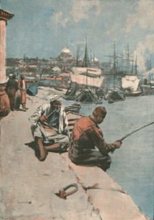 ''"On The Quay, Constantinople -- An Eastern Izaac Walton", after Frank Brangwyn', 1891. Creator: Frank Brangwyn.