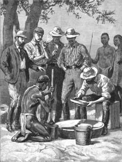 'Lord Randolph Churchill in South Africa; watchg the experts 'panning out ' samples', 1891. Creator: Major Giles.