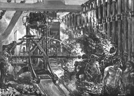 'The London Gas Supply; Sketches showing Method of Manufacture; Interior of Retort House', 1891. Creator: Unknown.