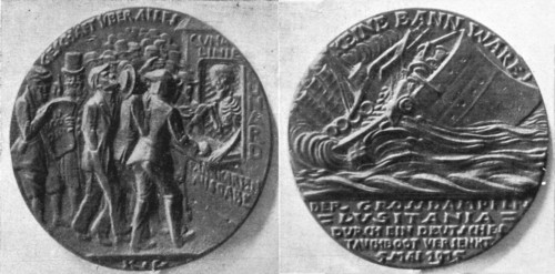 'La medaille commemorative allemande du torpillage du "Lusitania". 7 mai 1915', 1915. Creator: Unknown.