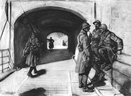 'A l'entrée du fort Saint-Michel, au Nord de Verdun; entre deux bombardements', 1916. Creator: Lucien Jonas.