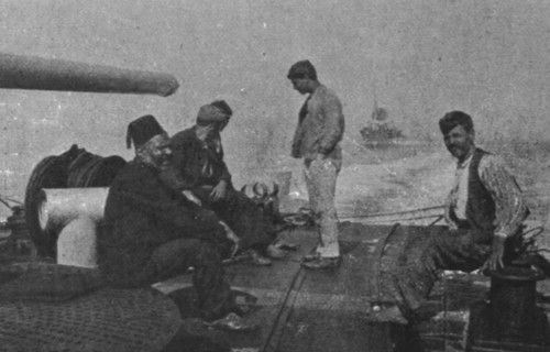 'La chasse aux voiliers Turcs dans la mer Noire; Equipage turc d'un voilier coule', c1915. Creator: Unknown.