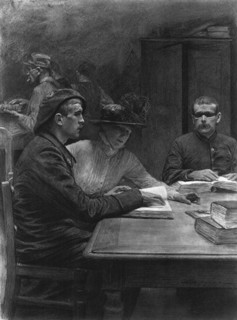 'La lecon de braille. On saitque le systeme d'ecriture, en points saillants, imagine..., c1916. Creator: J Simont.