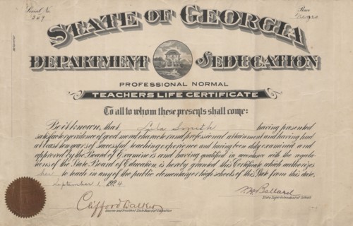 Teaching certificate, 1924. Creator: Unknown.