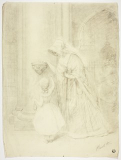 Lady and Girl in Church, n.d. Creator: Frank Stone.