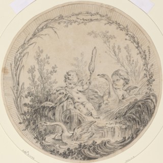 Two Putti Playing with Swans. Creator: Charles Eisen.