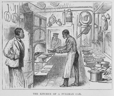 The kitchen of a Pullman car, 1882. Creator: Unknown.