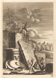 Dogs Pursuing a Cat, c. 1650. Creator: Bernhard Zaech.