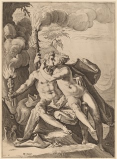 Eros and Anteros, probably 1588. Creator: Jacob Matham.