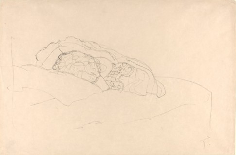 Curled up Girl on Bed, 1916/1917. Creator: Gustav Klimt.