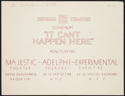 It Can't Happen Here, New York, [1930s]. Creator: Unknown.