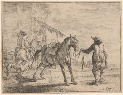 A Pissing Horse Held by a Man, 1651. Creator: Dirck Stoop.