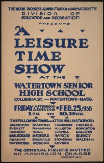 A Leisure Time Show, Watertown, MA, 1938. Creator: Unknown.