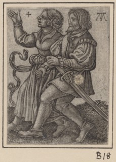 Dancing Couple, Facing Left, c. 1540. Creator: Martin Treu.