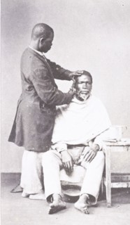 Barber and client, Brazil, 1890 (Inferred). Creator: Unknown.