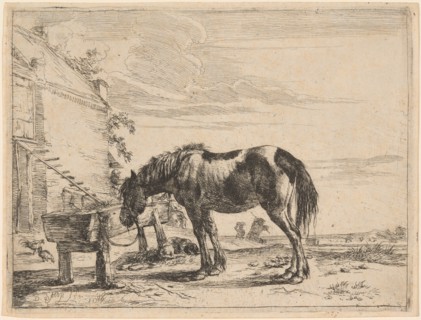 A Horse Bound to a Feeding Trough, 1651. Creator: Dirck Stoop.