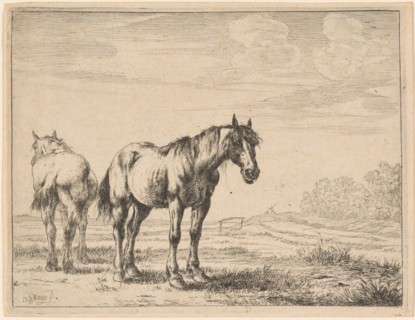 Two Plow Horses Standing in a Field, 1651. Creator: Dirck Stoop.