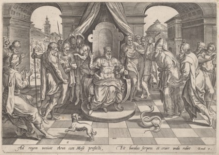 Moses and Aaron before the Pharaoh, c.1585. Creator: Jan Wierix.