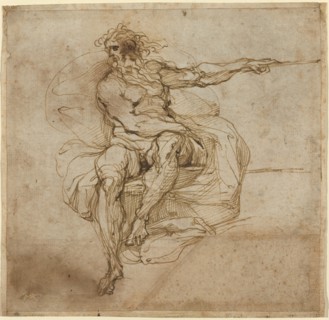 Seated Male Nude [recto], 1600/1602. Creator: Agostino Carracci.