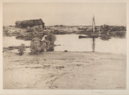 Untitled (River Scene with Boat), 1891. Creator: Charles A Platt.