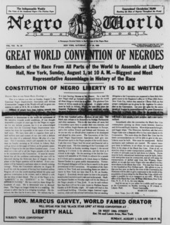 'Negro World', Vol. 8 no. 24, front page, 1920. Creator: Unknown.