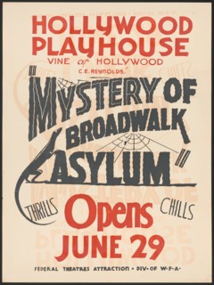 Mystery of Broadwalk Asylum, Los Angeles, [193-]. Creator: Unknown.