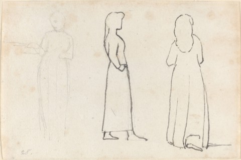 Three Sketches of a Standing Woman, c. 1790. Creator: John Flaxman.