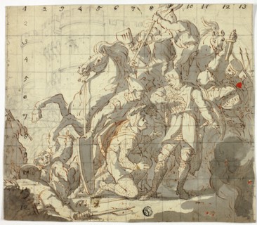 Fighting Knights Before Castle, c. 1800. Creator: Robert Ker Porter.