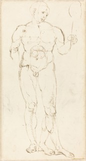 Male Nude Holding a Mirror [recto], c. 1500. Creator: Albrecht Durer.
