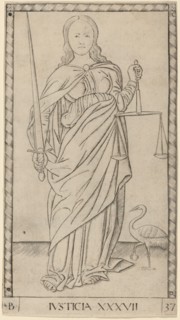 Justicia (Justice), c. 1465. Creator: Master of the E-Series Tarocchi.