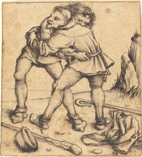 Two Peasants Fighting, c. 1475/1480. Creator: Master of the Housebook.