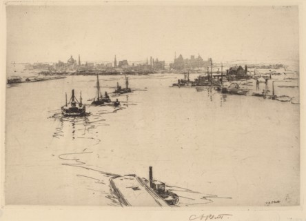 Williamsburg from the Bridge (Sketch), 1889. Creator: Charles A Platt.