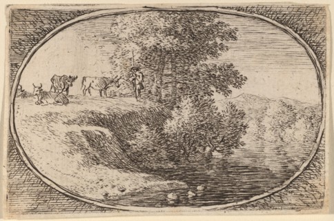 Herd of Cows on Bluff to Left of Water. Creator: Herman van Swanevelt.