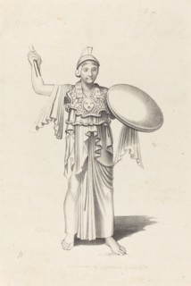 Minerva, From a Bronze by Daedalus, published 1829. Creator: W Walton.