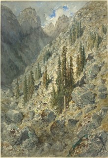 An Alpine Valley with Trees and Boulders, 1876. Creator: Gustave Doré.