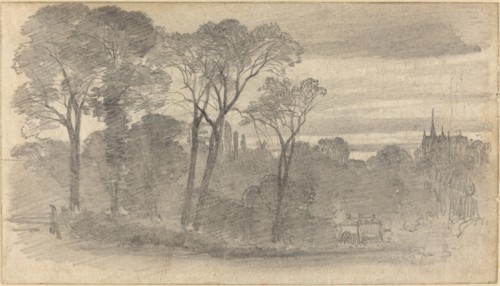 An Evening Landscape with a Distant Cathedral. Creator: Birket Foster.