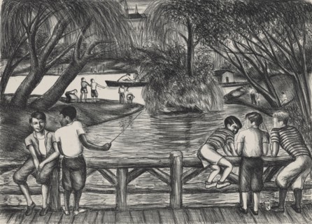 Fishing in the Park, ca.1935 - 1943. Creator: Richard William Lindsey.
