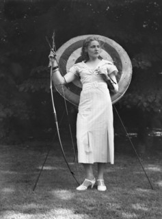Chase, Diana, Miss, doing archery, 1933 June 22. Creator: Arnold Genthe.